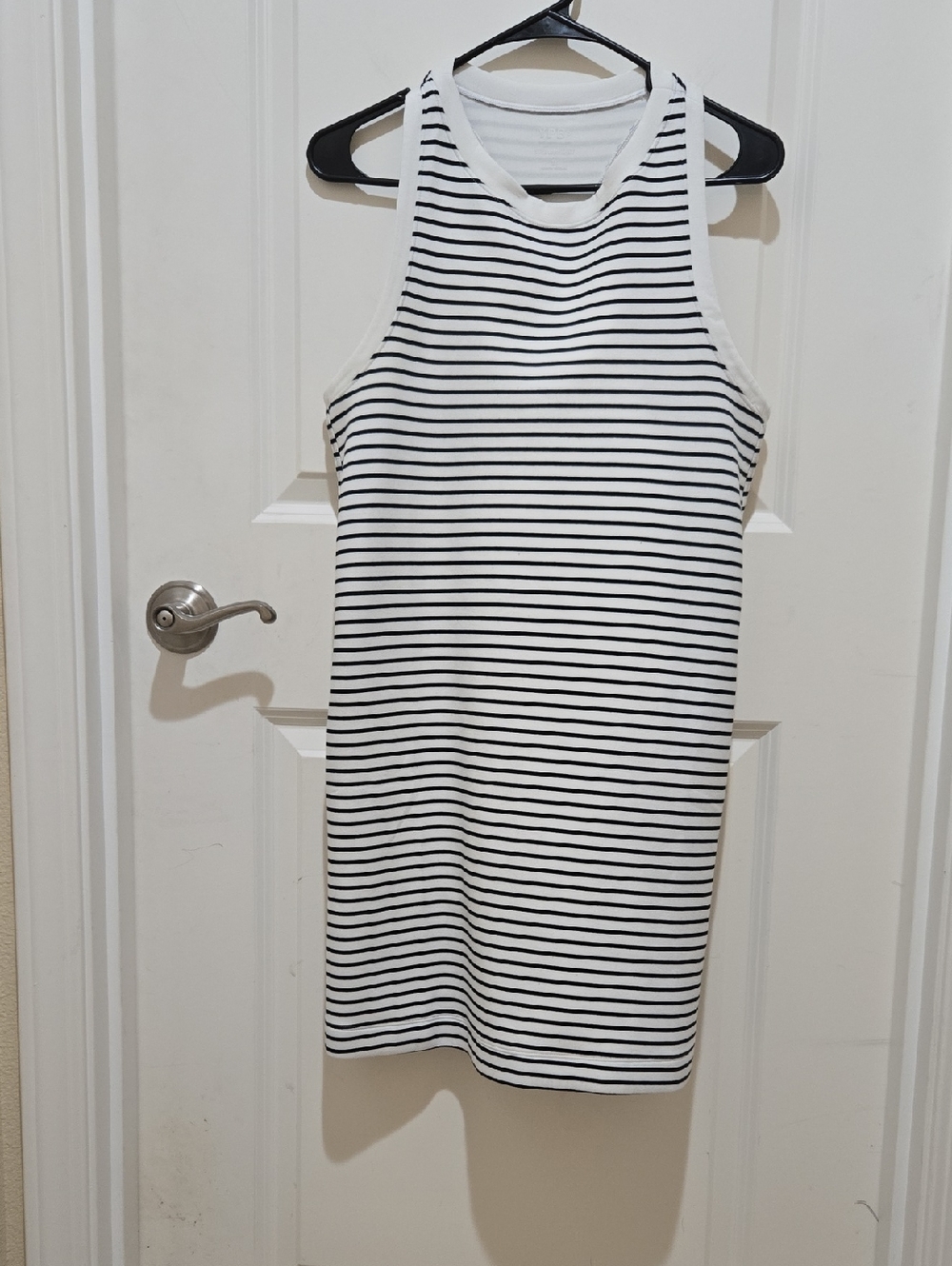 Abercrombie & Fitch Black and White Striped Ribbed Midi Dress